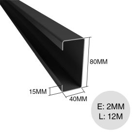 Perfil C negro 80mm x 40mm x 2mm x 12m