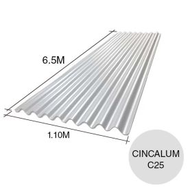 Chapa sinusoidal acanalada Cincalum cubiertas livianas C25 0.5mm x 1.1m x 6.5m