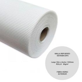 Malla refuerzo revestimientos revoque microcemento yeso fibra vidrio exterior rollo 90g/m² x 1000mm x 50m